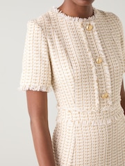 LK Bennett Cream Julia Tweed Cheque Polyester Mix Gold Button Dress - Image 4 of 4