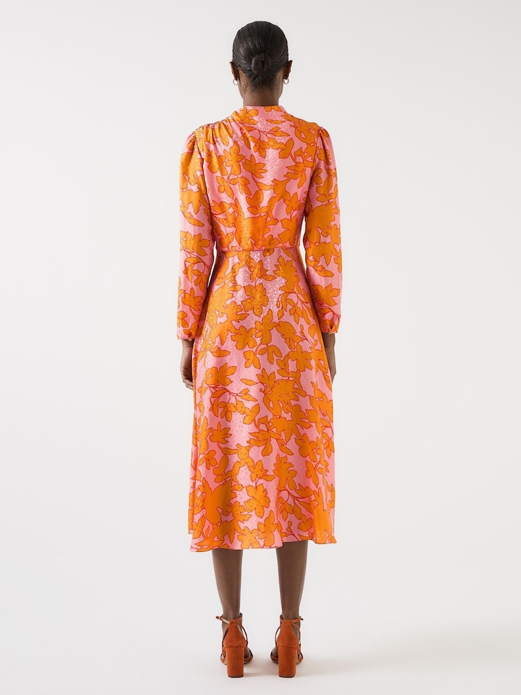 LK Bennett Orange Samantha Floral Jacquard Print Silk Button Shoulder Dress - Image 2 of 2