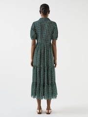 LK Bennett Green Relaxed Rumi Pine Grove & Birch Pindot Tiered Dress - Image 3 of 4