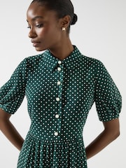 LK Bennett Green Relaxed Rumi Pine Grove & Birch Pindot Tiered Dress - Image 4 of 4
