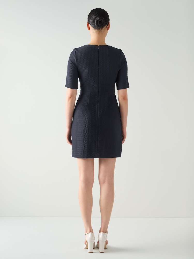 LK Bennett Blue Skyla Midnight Plain Polyester Jersey A-Line Shift Dress With Sleeve - Image 2 of 3