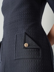 LK Bennett Blue Skyla Midnight Plain Polyester Jersey A-Line Shift Dress With Sleeve - Image 3 of 3