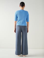 LK Bennett Blue Shona Plain Cotton Shoulder Pad Short Sleeve Top - Image 3 of 4