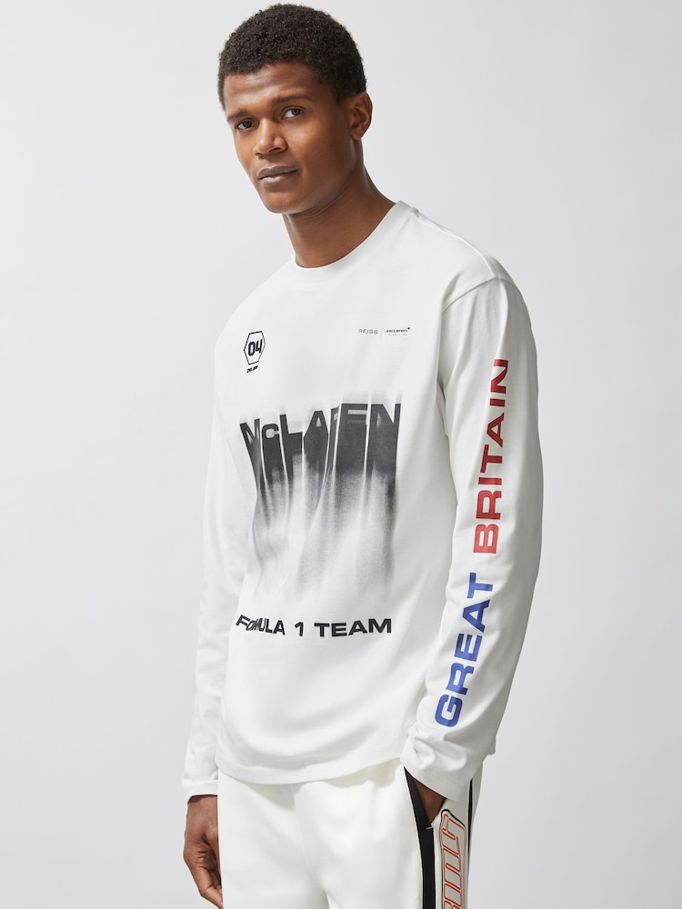Reiss White Pole McLaren F1 Team British GP T-Shirt Unisex Fit - Image 1 of 6 Reiss White Pole McLaren F1 Team British GP T-Shirt Unisex Fit - Image 1 of 6