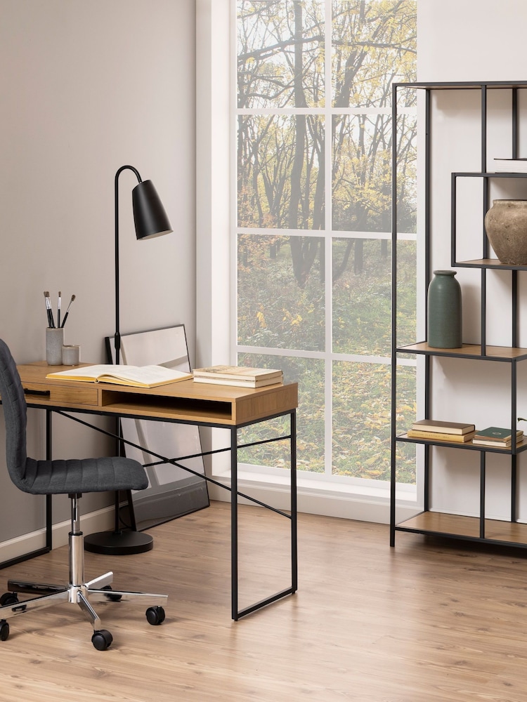 Actona Black  Oak Seaford Tall Metal Bookcase with 5 Black Shelves - Image 2 of 6