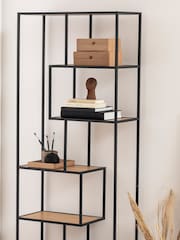 Actona Black  Oak Seaford Tall Metal Bookcase with 5 Black Shelves - Image 3 of 6