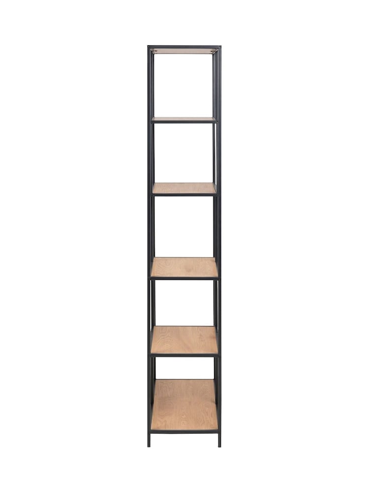 Actona Black  Oak Seaford Tall Metal Bookcase with 5 Black Shelves - Image 6 of 6