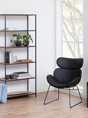 Actona Black Oak Seaford Tall Metal Bookcase with 5 Oak Shelves - Image 1 of 4