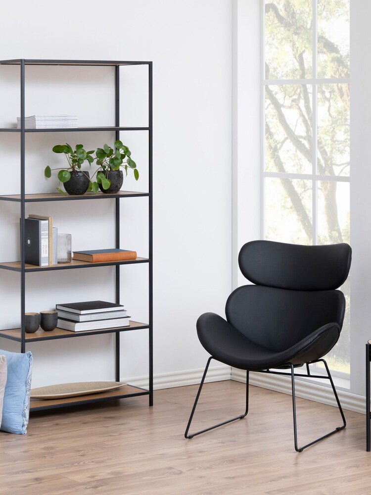 Actona Black Oak Seaford Tall Metal Bookcase with 5 Oak Shelves - Image 1 of 4