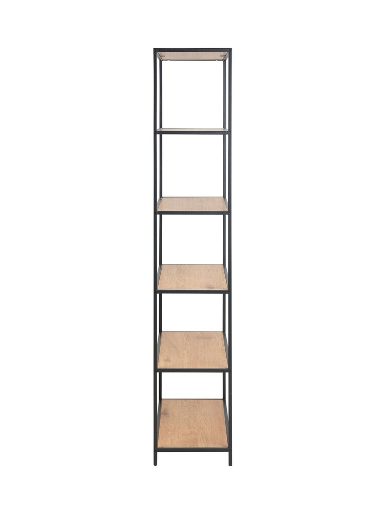 Actona Black Oak Seaford Tall Metal Bookcase with 5 Oak Shelves - Image 4 of 4