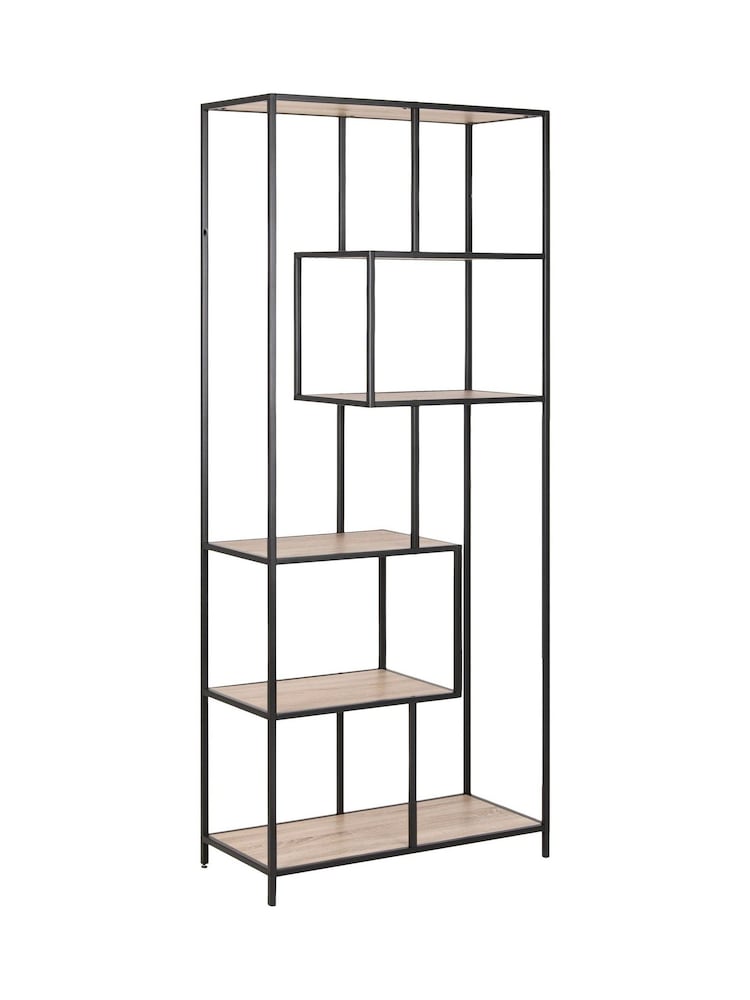 Actona Black Sonoma Oak Seaford Tall Metal Bookcase with 5 Oak Shelves - Image 2 of 4