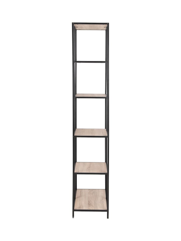 Actona Black Sonoma Oak Seaford Tall Metal Bookcase with 5 Oak Shelves - Image 4 of 4