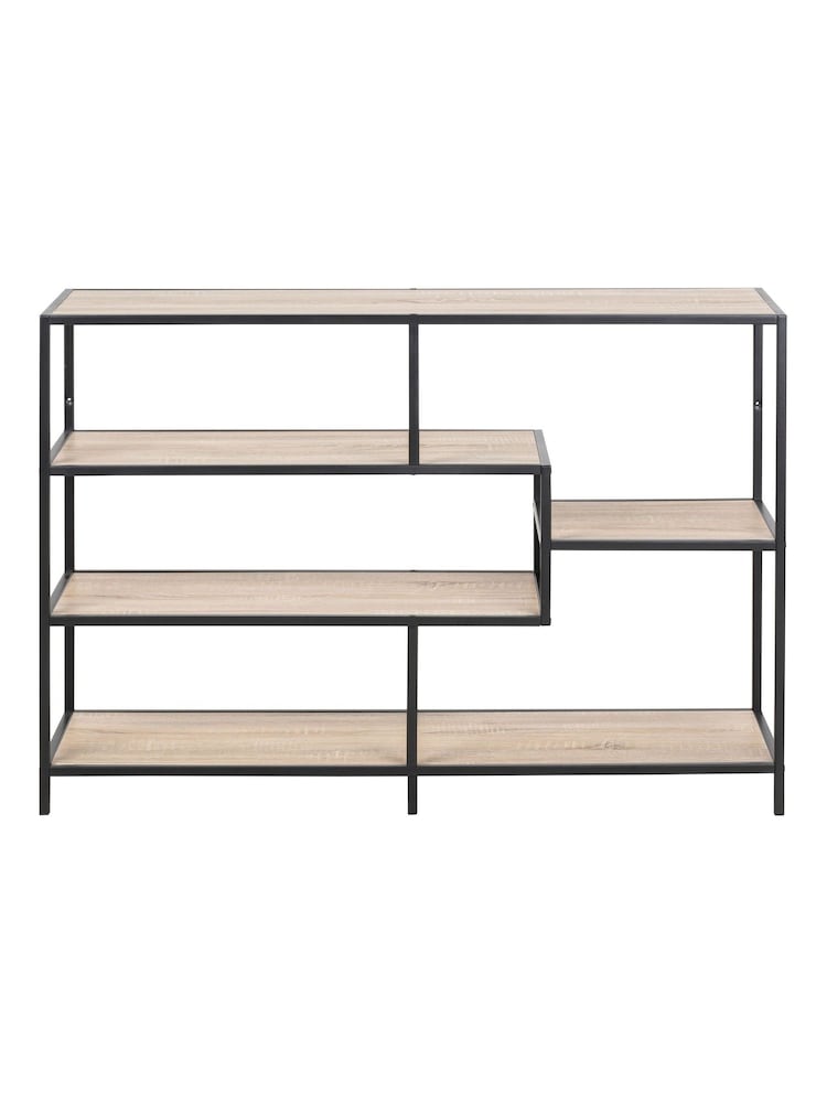 Actona Black Sonoma Oak Seaford Wide Metal Bookcase with 4 Black Shelves - Image 2 of 4
