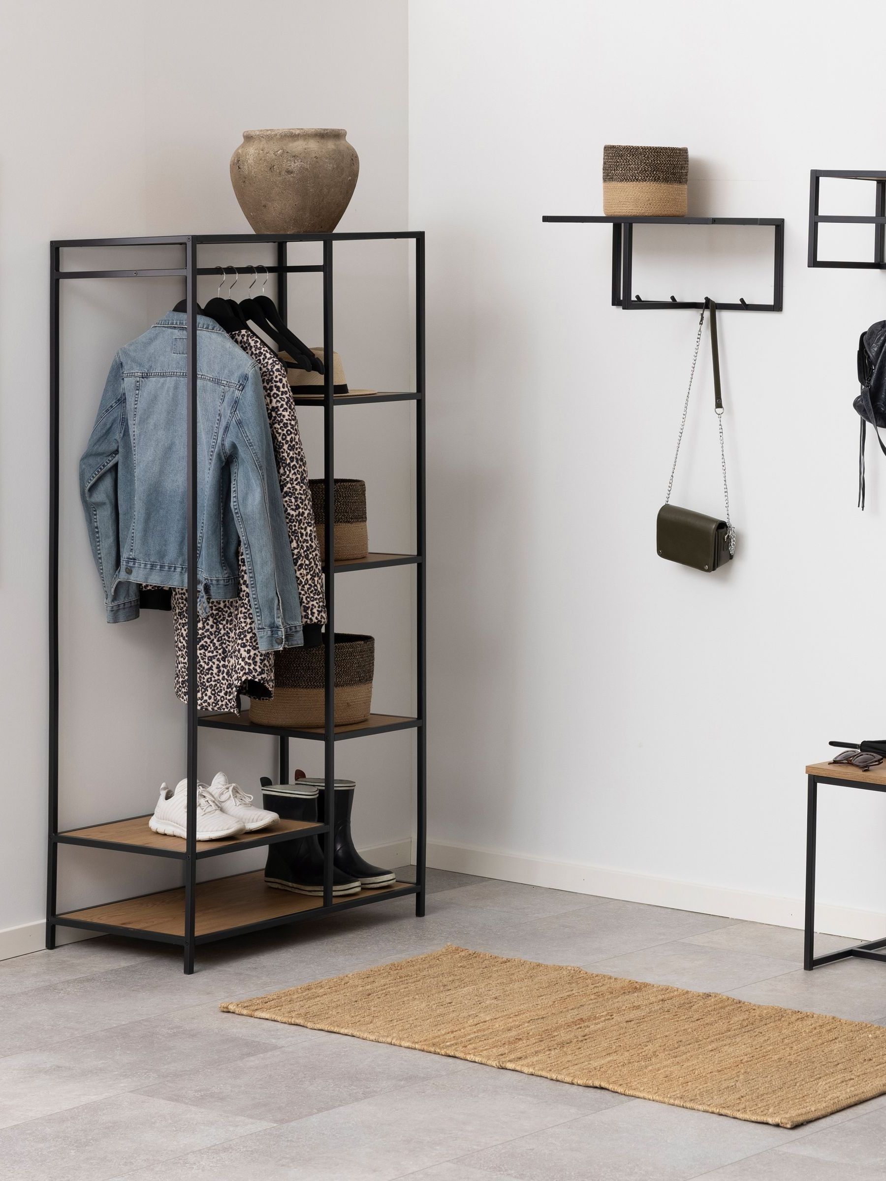Furniture To Go - Clothes Rack - Oak/Metal - Black - 5 Shelves - Image 4