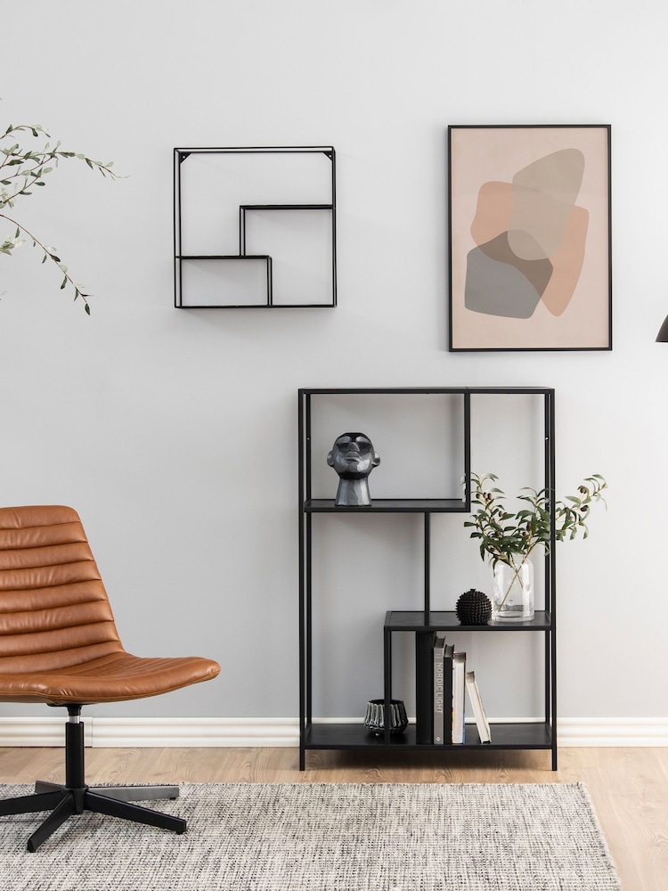 Actona Black Seaford Metal Asymmetrical Bookcase with 3 Shelves - Image 1 of 6