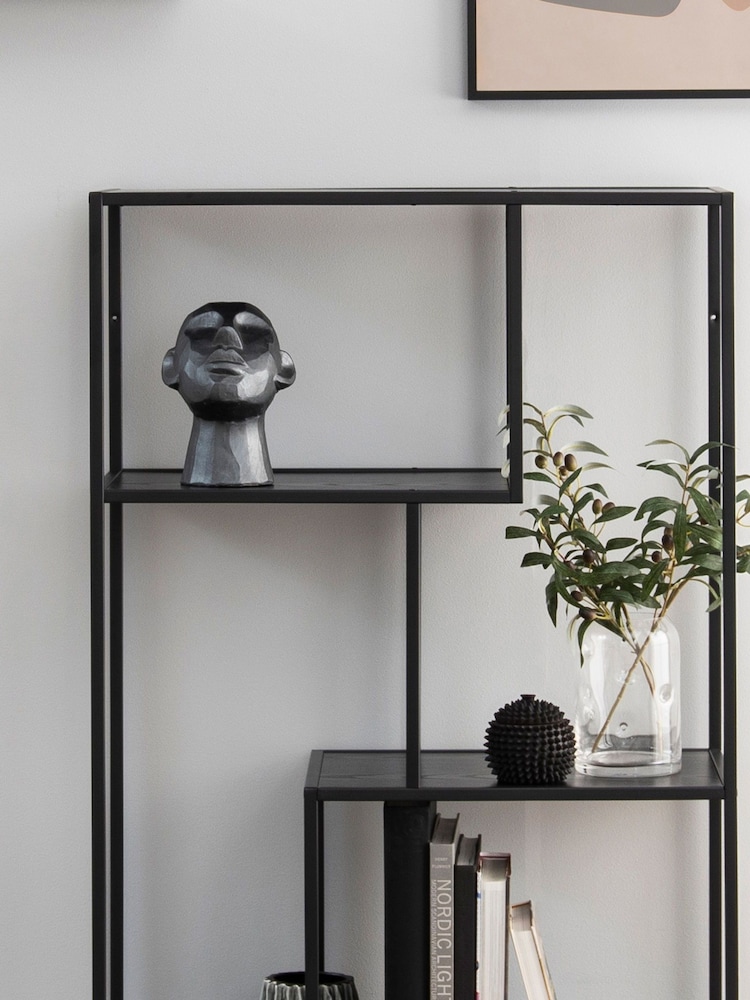 Actona Black Seaford Metal Asymmetrical Bookcase with 3 Shelves - Image 2 of 6