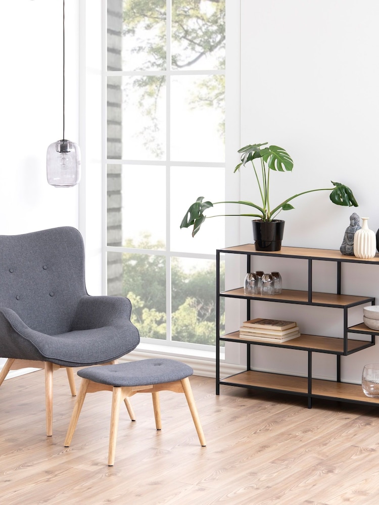 Actona Black Oak Seaford Wide Metal Bookcase with 4 Black Shelves - Image 1 of 6 Actona Black Oak Seaford Wide Metal Bookcase with 4 Black Shelves - Image 1 of 6
