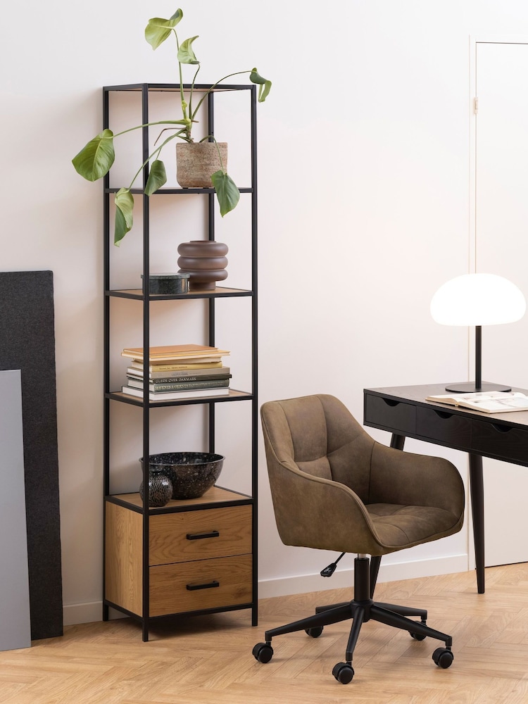 Actona Black Oak Seaford Bookcase with 2 Drawers and 3 Shelves - Image 1 of 6
