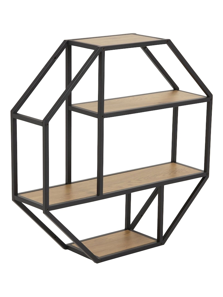 Actona Black Oak Seaford Octagonal Metal Wall Shelf - Image 2 of 6 Actona Black Oak Seaford Octagonal Metal Wall Shelf - Image 2 of 6
