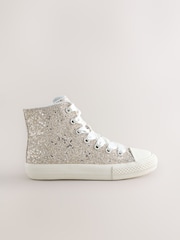 Ivory Glitter Lace-Up High Top Trainers - Image 2 of 5