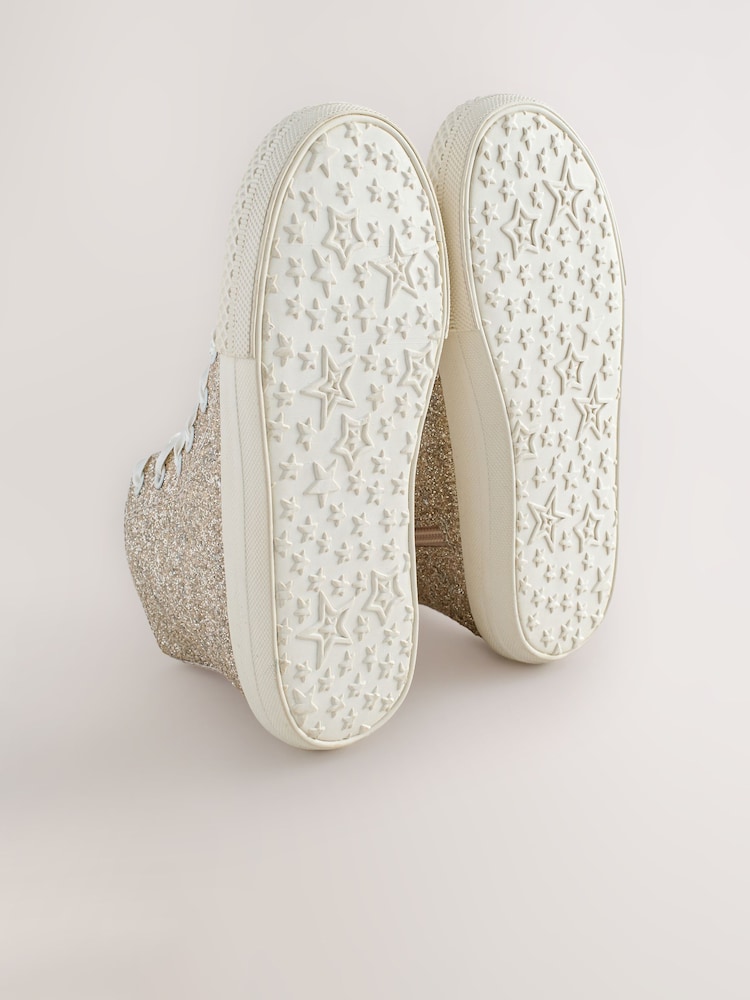 Ivory Glitter Lace-Up High Top Trainers - Image 5 of 5 Ivory Glitter Lace-Up High Top Trainers - Image 5 of 5