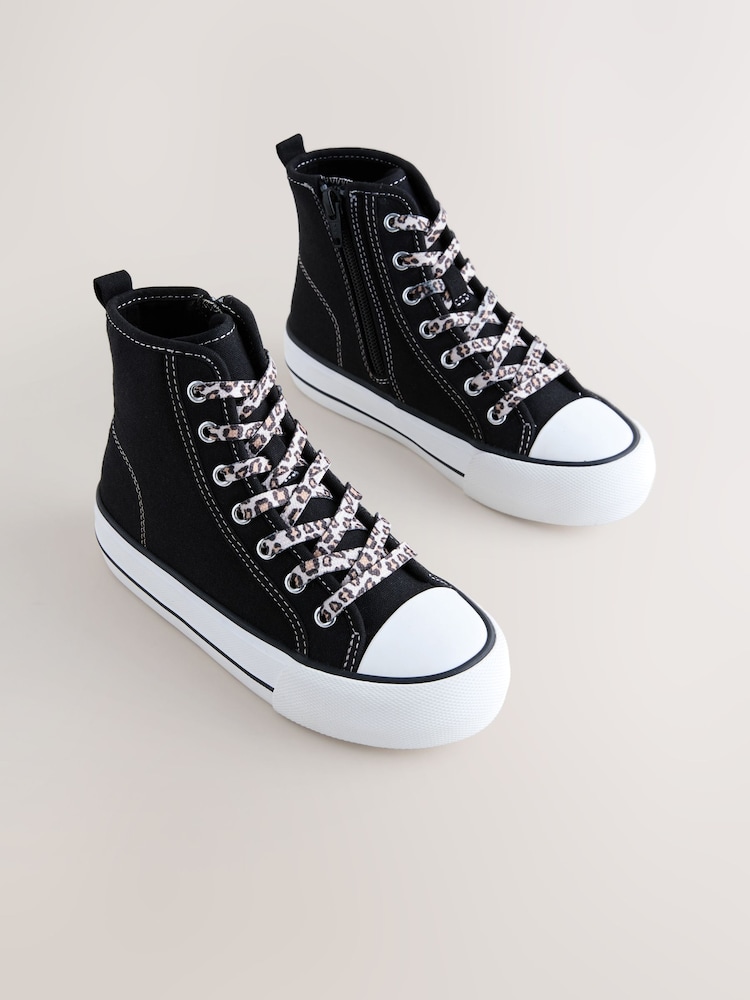 Black Standard Fit (F) Lace-Up High Top Trainers - Image 2 of 5