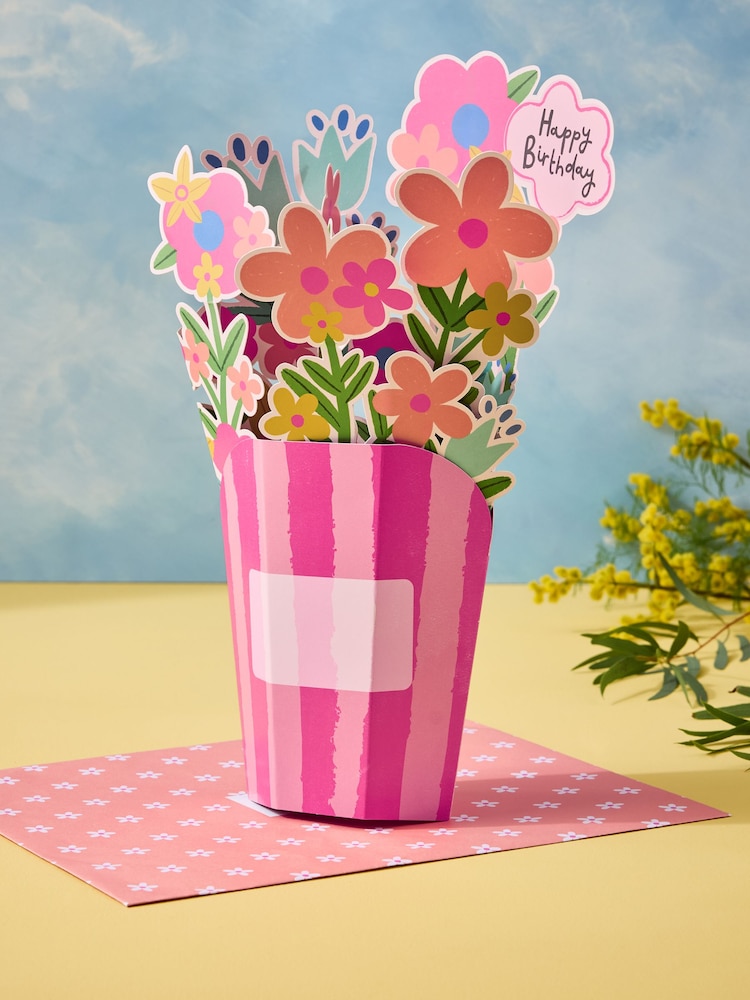 Pink Large Pop Up Bright Floral Birthday Card - Image 1 of 4 Pink Large Pop Up Bright Floral Birthday Card - Image 1 of 4