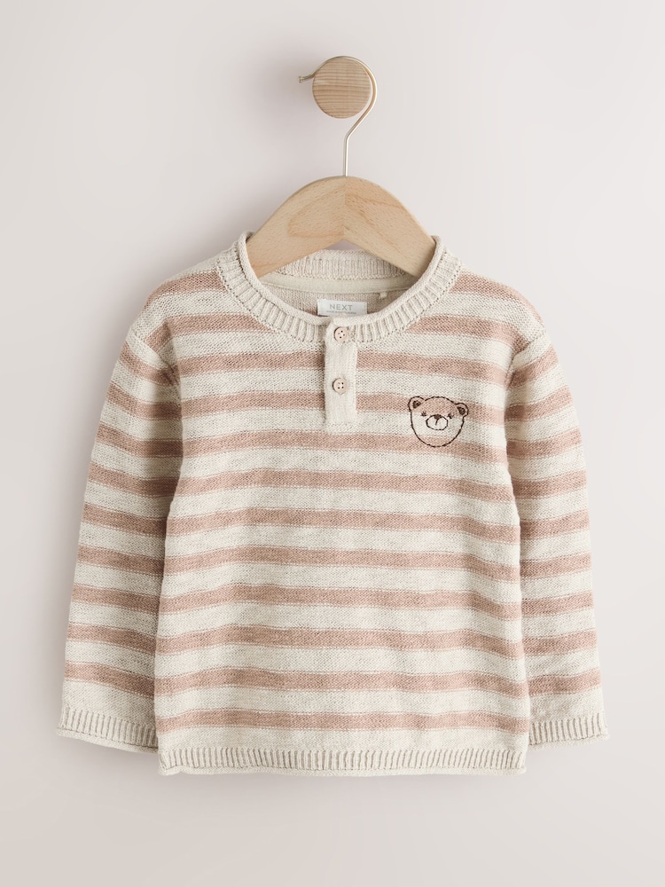 Neutral Bear Knitted Henley Jumper (3mths-7yrs) - Image 1 of 4