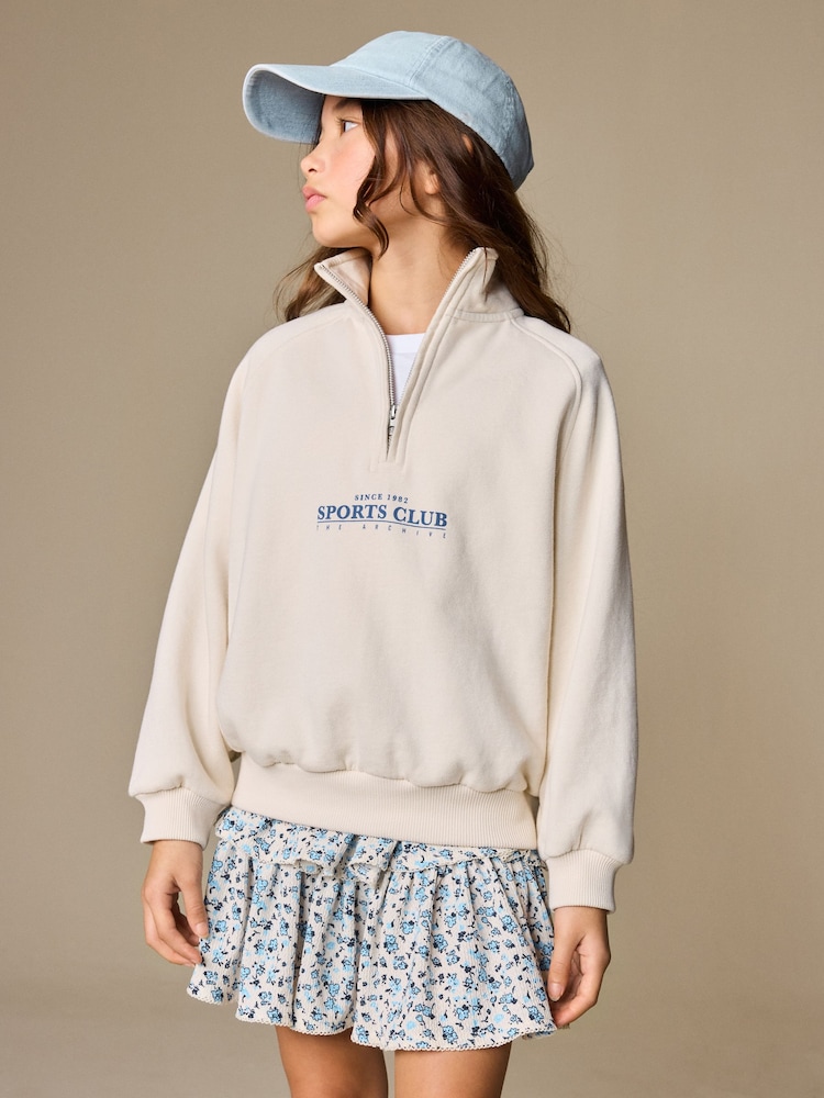 Cream Quarter Zip Sweatshirt (3-16yrs) - Image 1 of 4 Cream Quarter Zip Sweatshirt (3-16yrs) - Image 1 of 4