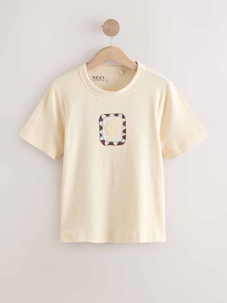 Ecru Graphic Shell Short Sleeve Crew Neck T-Shirt - Image 1 of 3