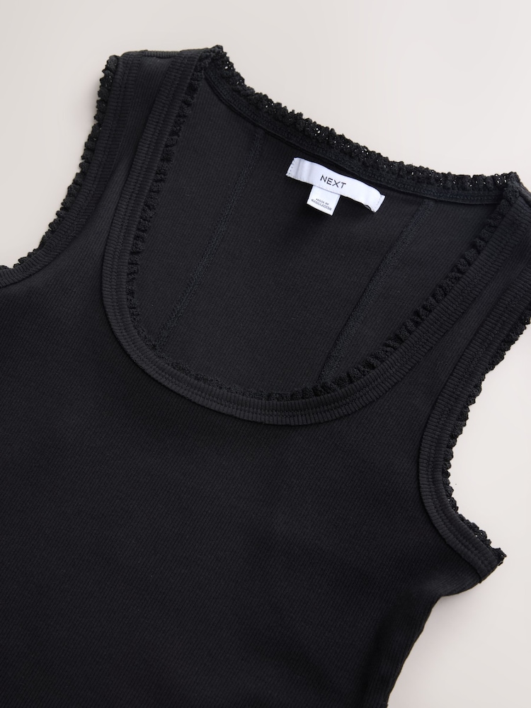 Negru/Alb - Premium Ribbed Scoop Tank Vest Fără mâneci Top - Imaginea 2 din 3 Negru/Alb - Premium Ribbed Scoop Tank Vest Fără mâneci Top - Imaginea 2 din 3