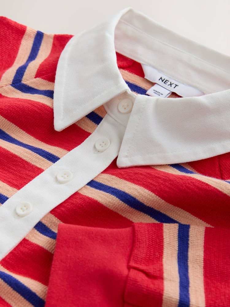 Red/Blue Striped Long Sleeve Collared Rugby Polo Top - Image 2 of 3