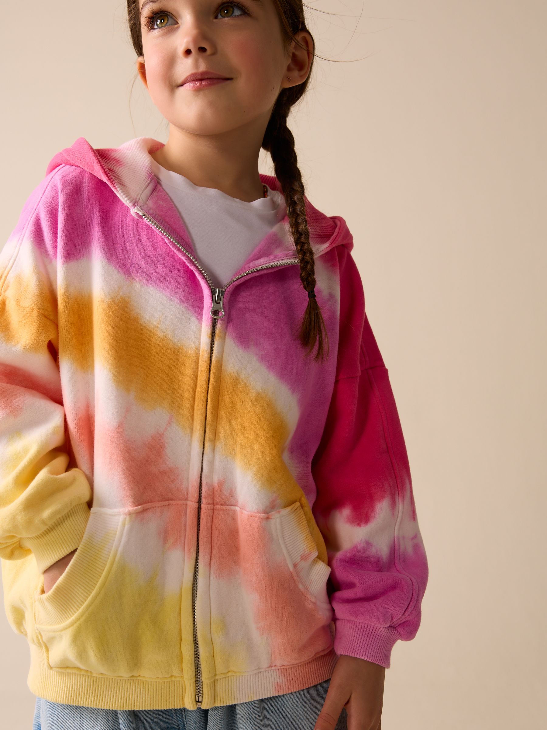 Pink Multi Tie Dye Zip Through Hoodie (3-16yrs)
