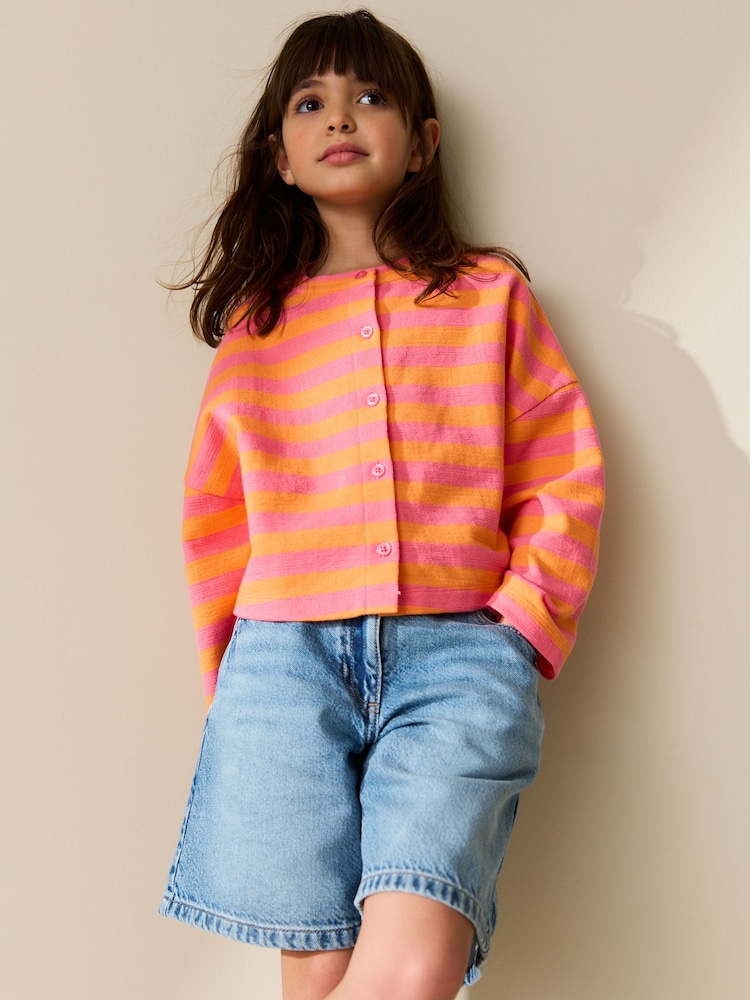 Pink/Orange Textured Striped Cardigan (3-16yrs) - Image 1 of 4