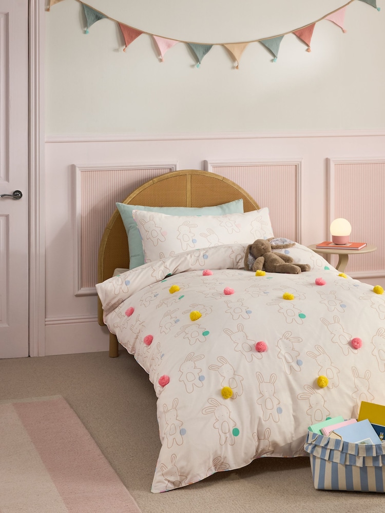 Bunny Poms Duvet Cover and Pillowcase Set - Image 1 of 4