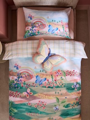 Pink/Green Meadow Scene Duvet Cover and Pillowcase Set - Image 1 of 2