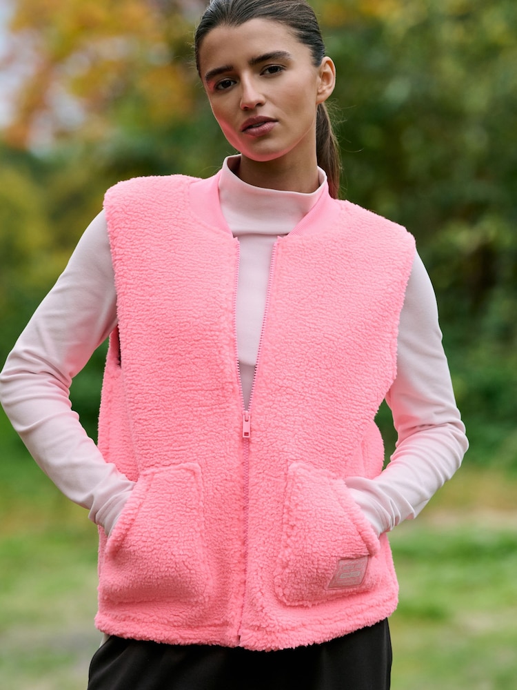 Fluro Pink Borg Zip Through Gilet - Image 1 of 9