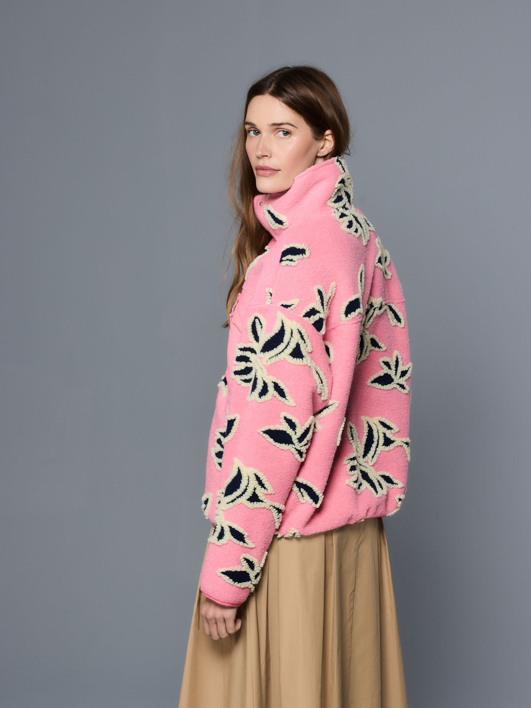 Buy Pink Floral Graphic Floral Button Through Borg Jacket from the