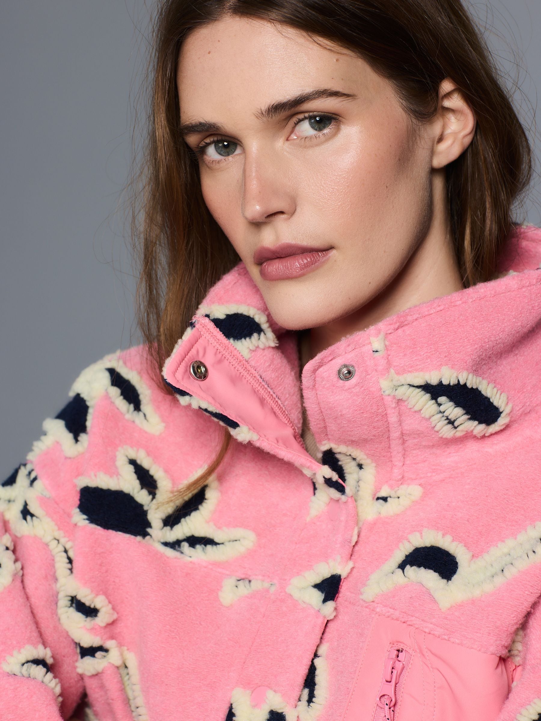 Buy Pink Floral Graphic Floral Button Through Borg Jacket from the