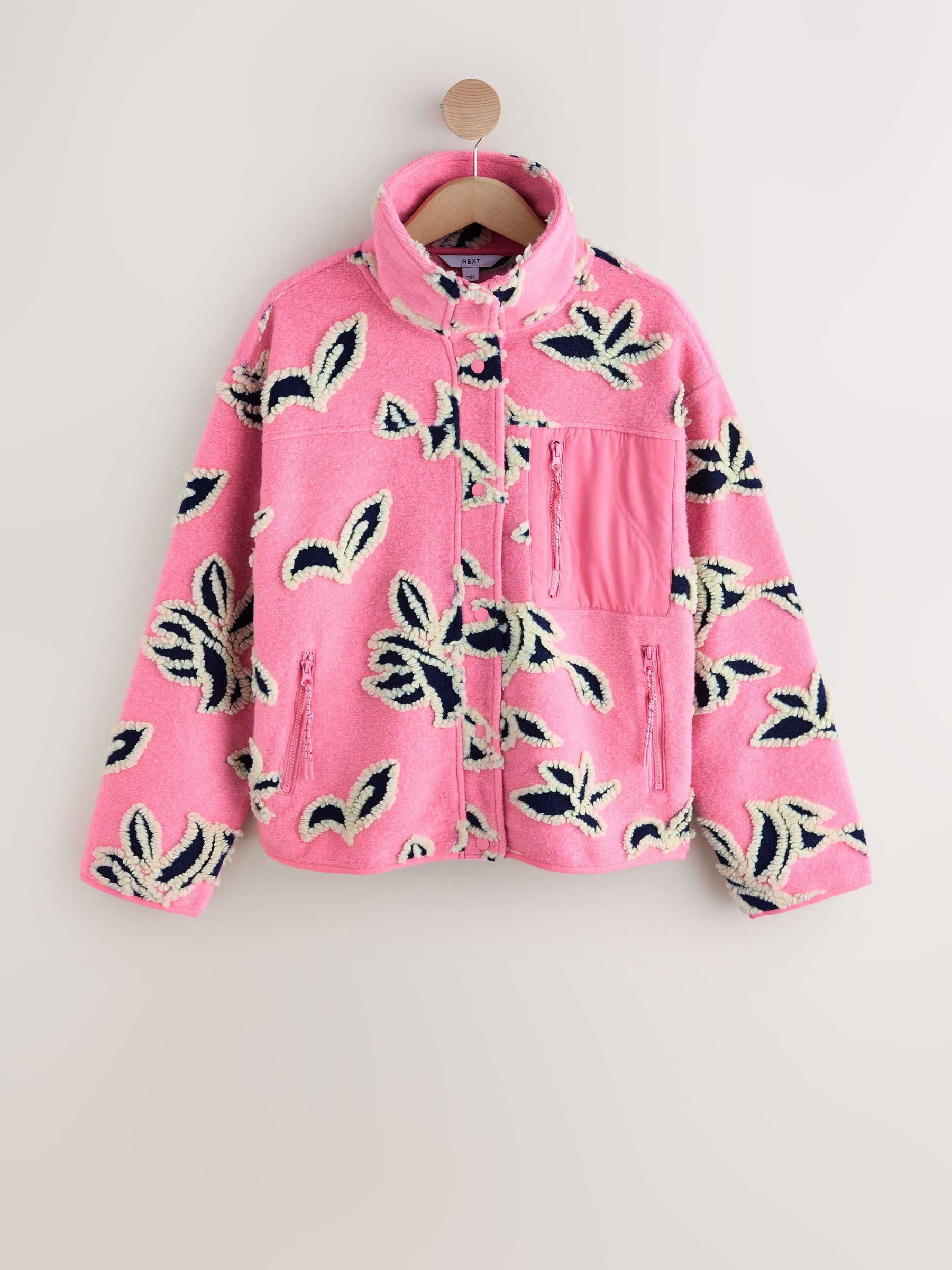Buy Pink Floral Graphic Floral Button Through Borg Jacket from