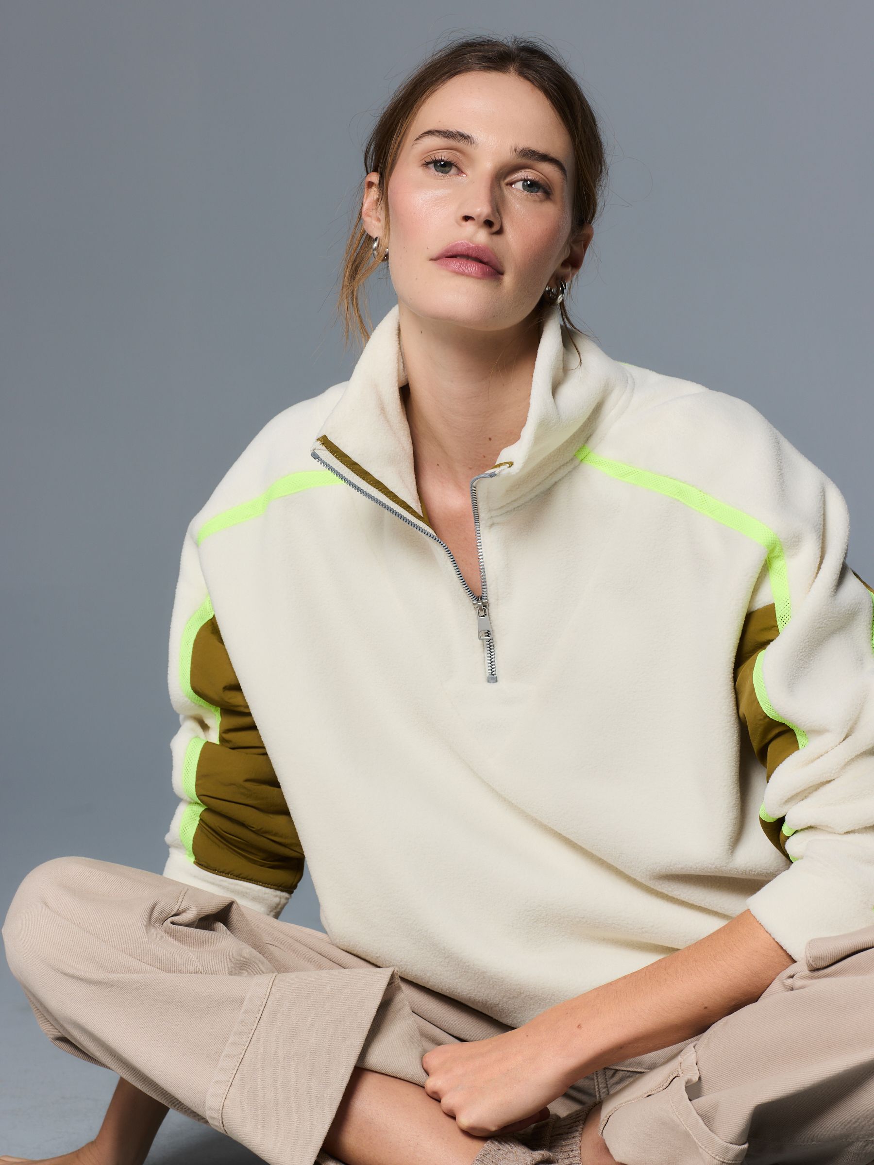 ☆彡 Buy Ecru Half Zip Fleece with Colourblock Panels from Next Romania