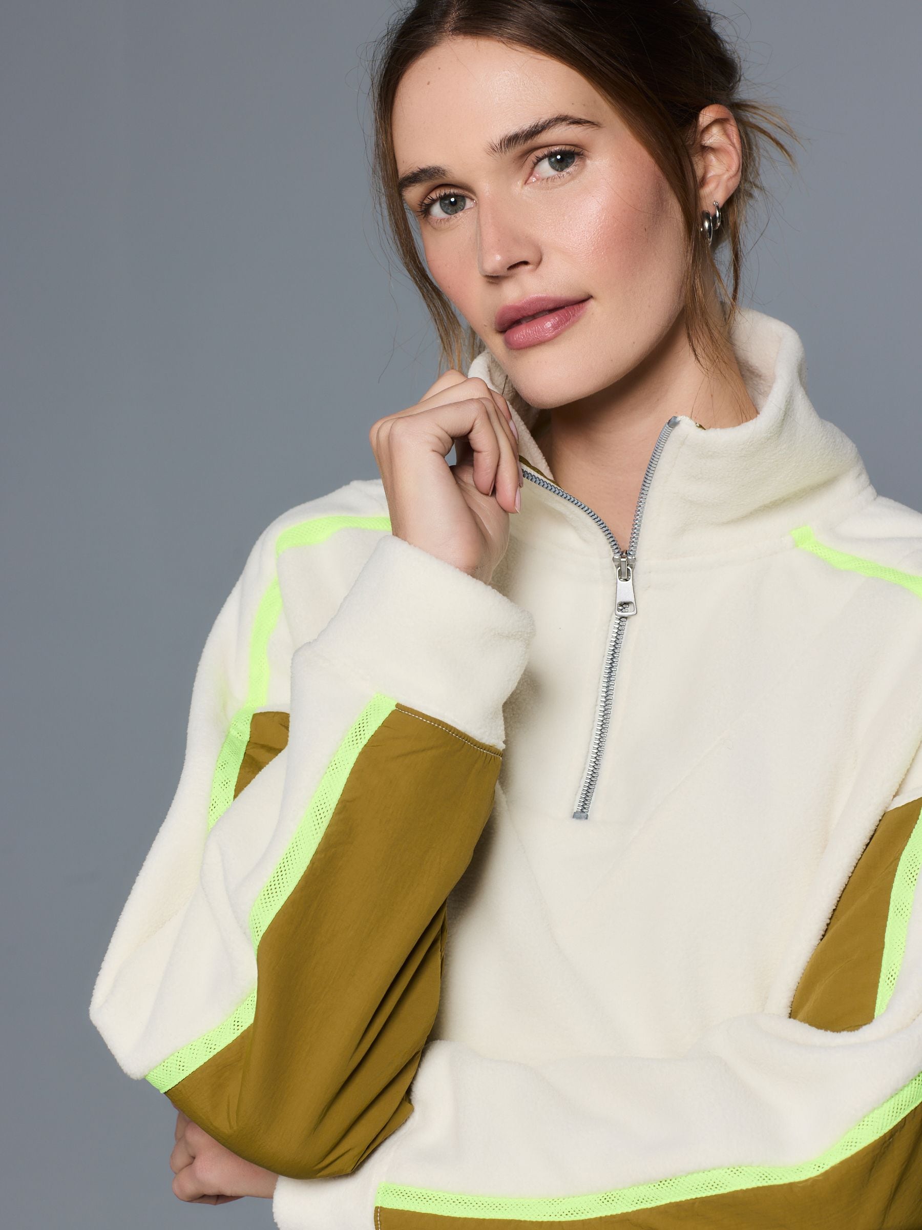 Buy Ecru Half Zip Fleece with Colourblock Panels from Next Romania