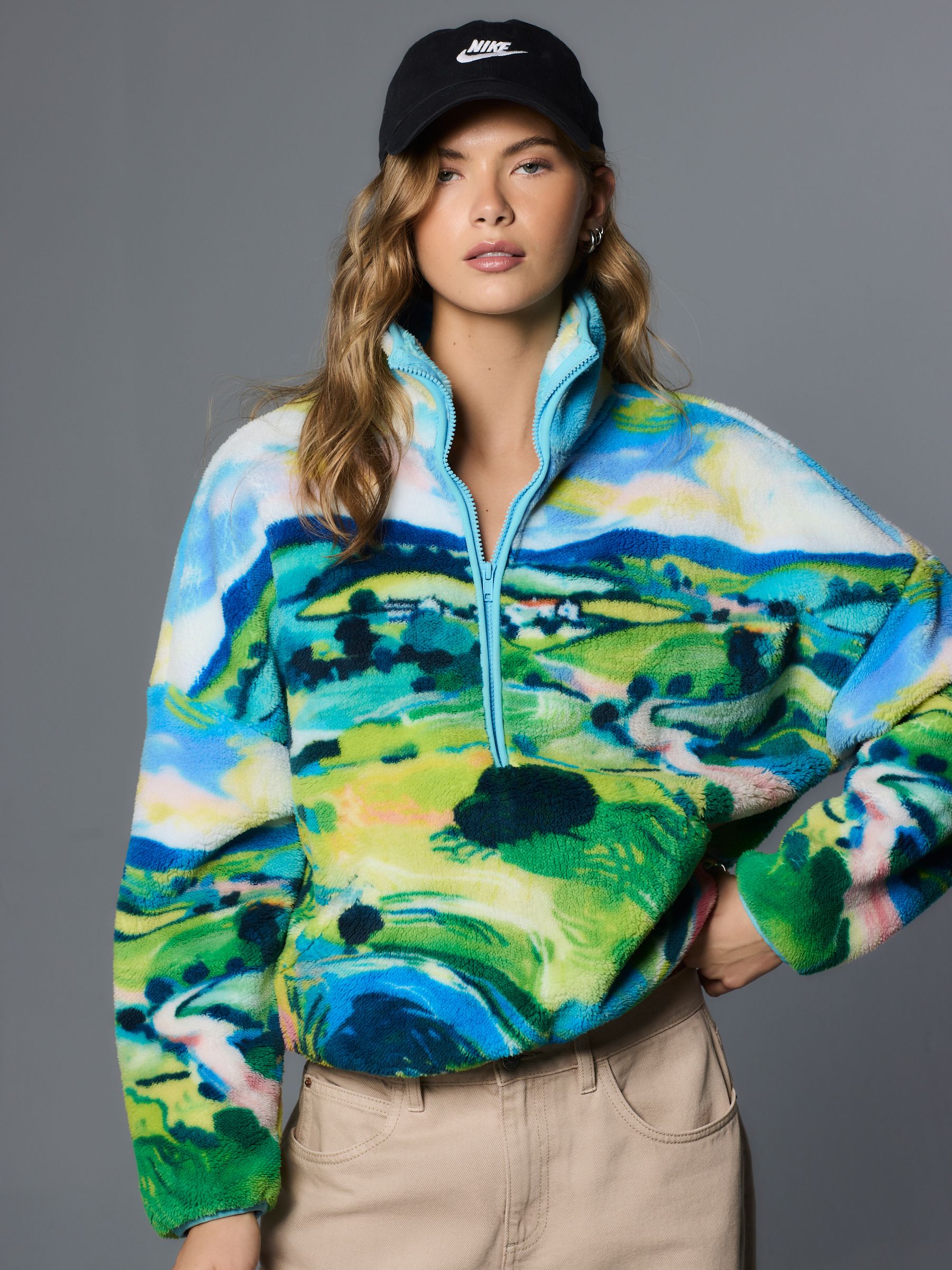 Buy Blue Scenic Print Cosy Teddy Borg Half Zip Jacket from Next USA