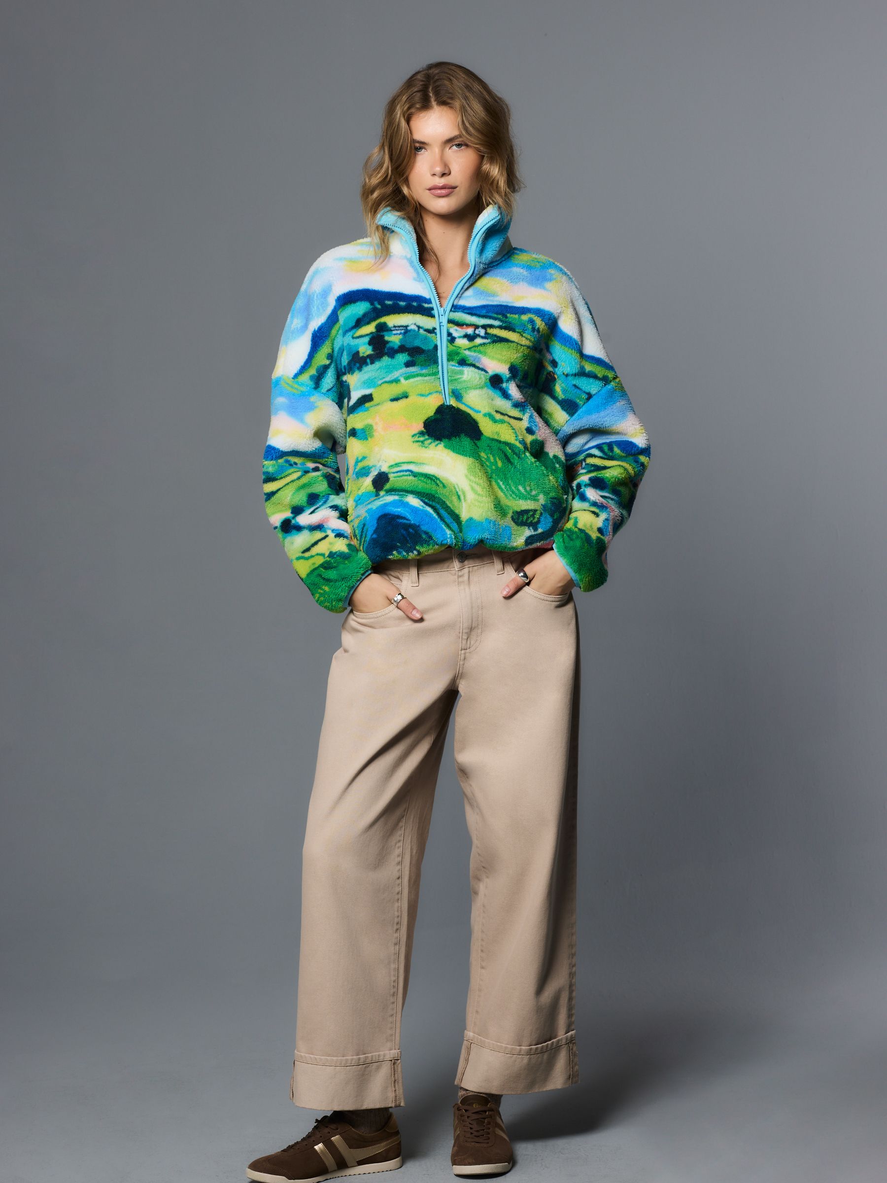 Buy Blue Scenic Print Cosy Teddy Borg Half Zip Jacket from Next USA