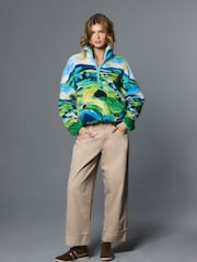 Blue Scenic Print Cosy Teddy Borg Half Zip Jacket - Image 2 of 7