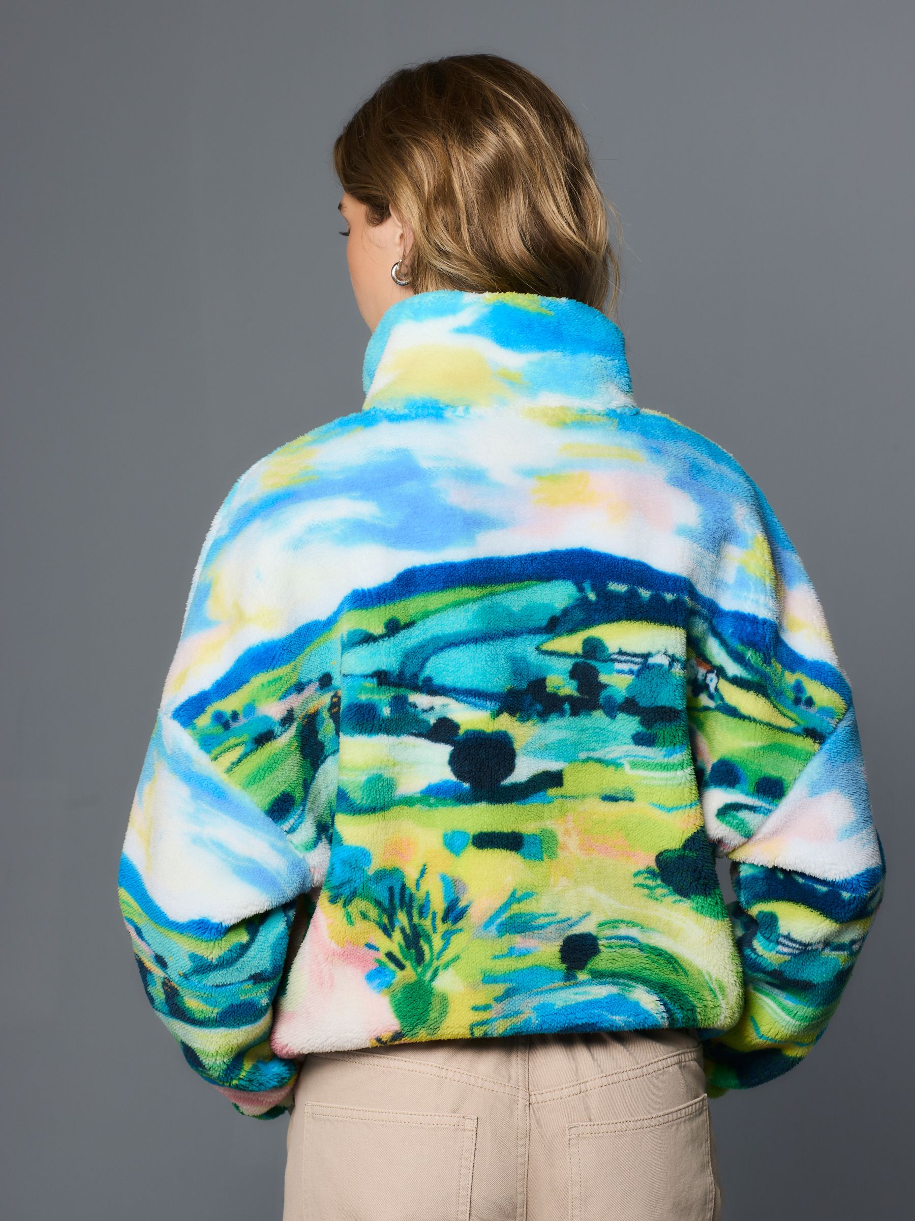 Buy Blue Scenic Print Cosy Teddy Borg Half Zip Jacket from Next USA Buy Blue Scenic Print Cosy Teddy Borg Half Zip Jacket from Next USA