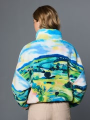 Blue Scenic Print Cosy Teddy Borg Half Zip Jacket - Image 3 of 7