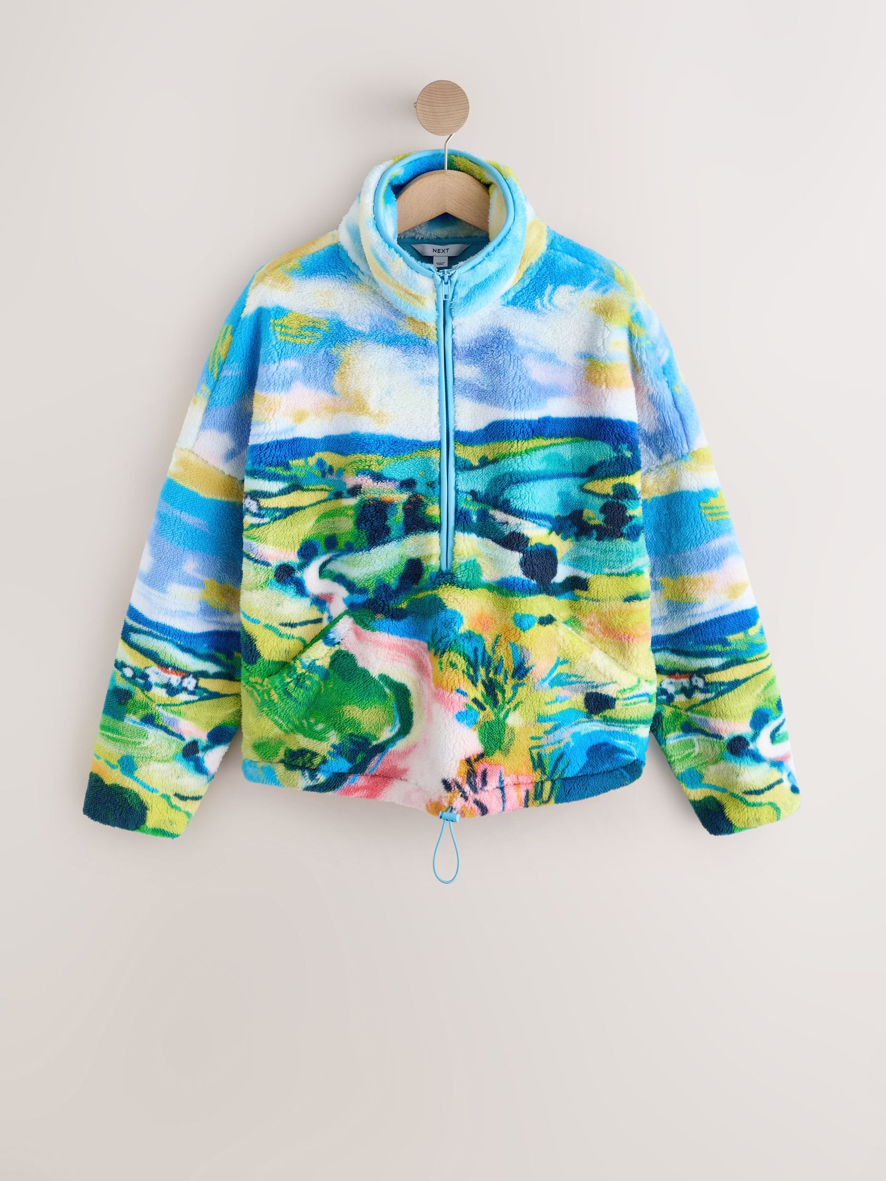 Buy Blue Scenic Print Cosy Teddy Borg Half Zip Jacket from Next USA