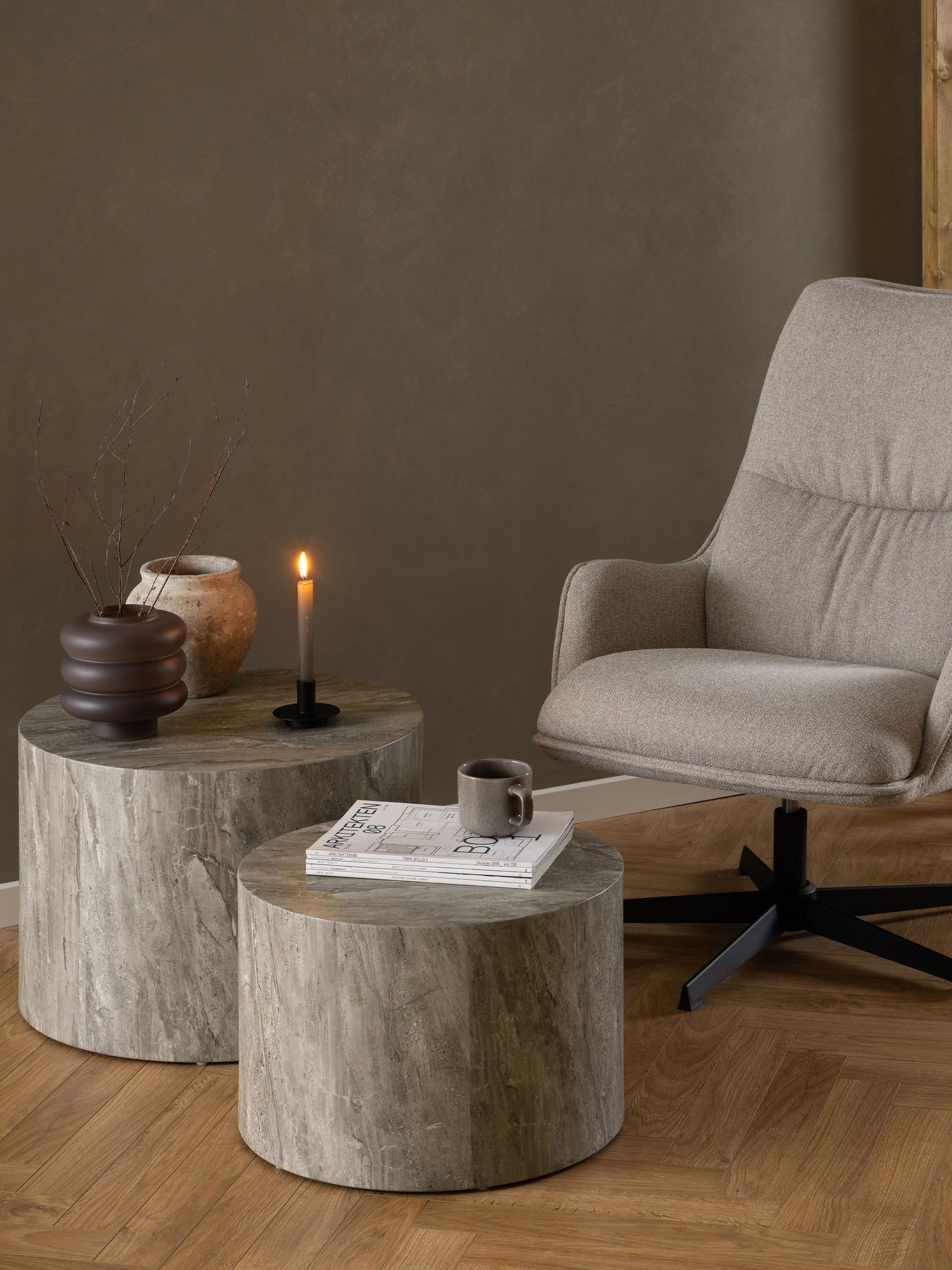 Furniture To Go Dice Round Coffee Table Set In Grey Marble - Grey - Image 5