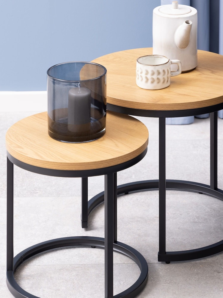 Actona Black Oak Spiro Round Nest of Tables - Image 1 of 6